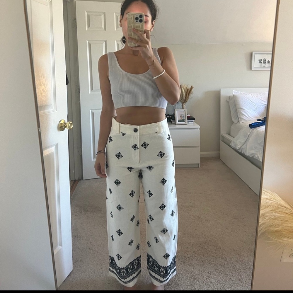 Zara white wide leg linen pants new